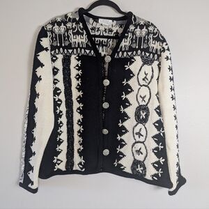 M Sandy Starkman Black & White Vintage Incan Western Native Cardigan